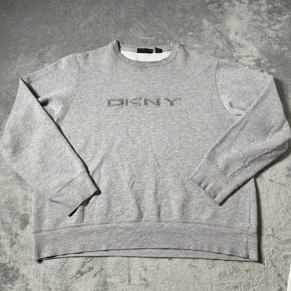 Vintage 90s‎ DKNY Jeans USA Hoodie Womens L Gray Spellout Graphic Sweatshirt